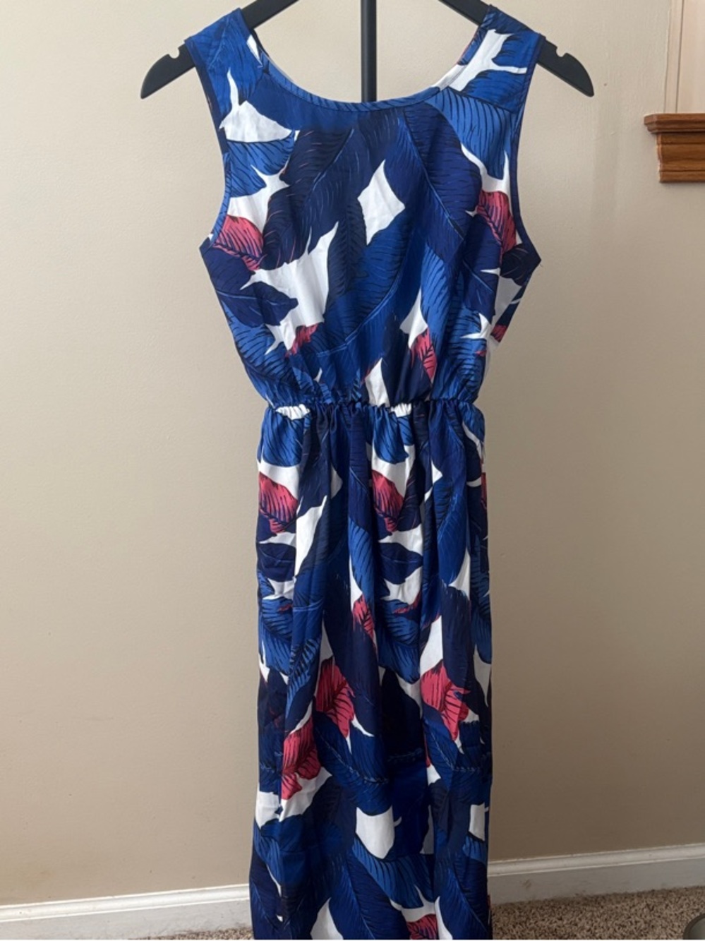 Sleeveless Blue Tropical Print Maxi Dress - Casual Summer Style